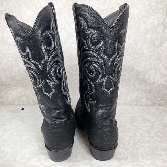 Men's Los Altos Black Python and Silver Stitching Western Boots - Picture 10 of 11